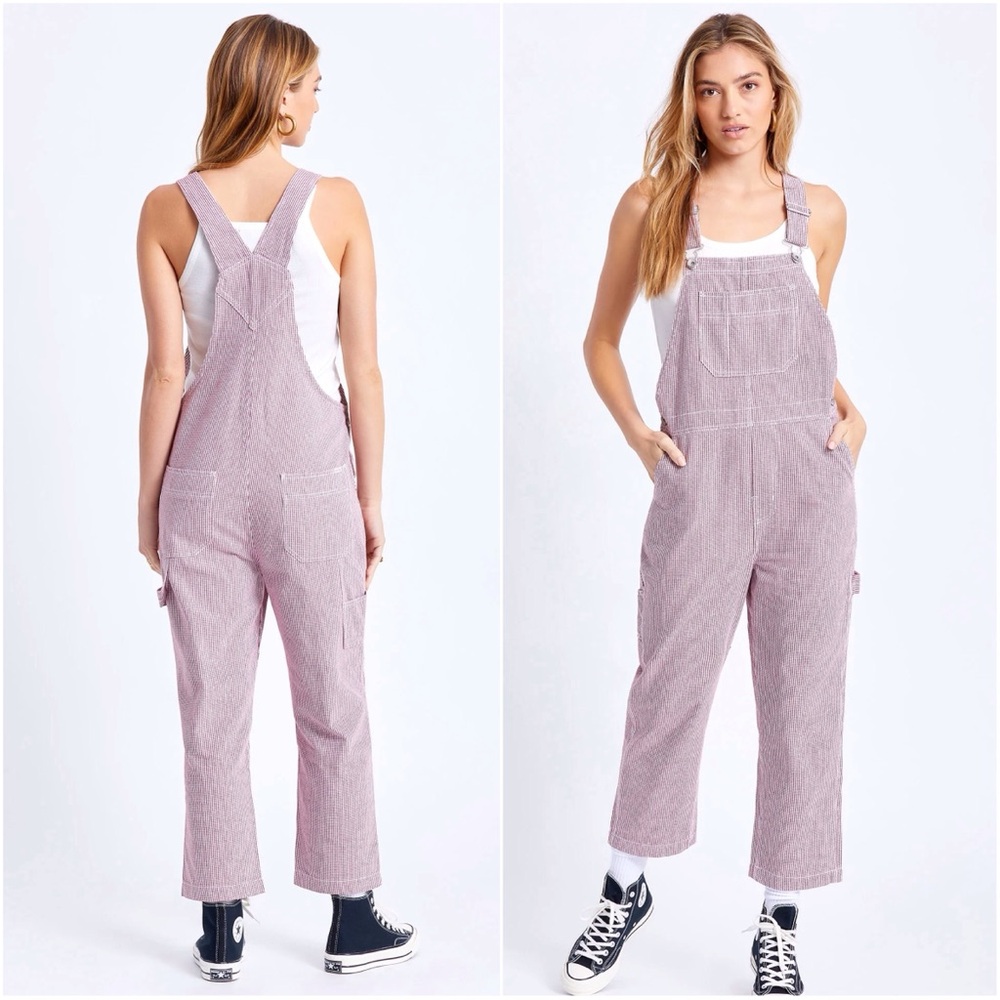 Brixton Christina Red White Checkerboard Denim Carpenter Overall Work Wear large